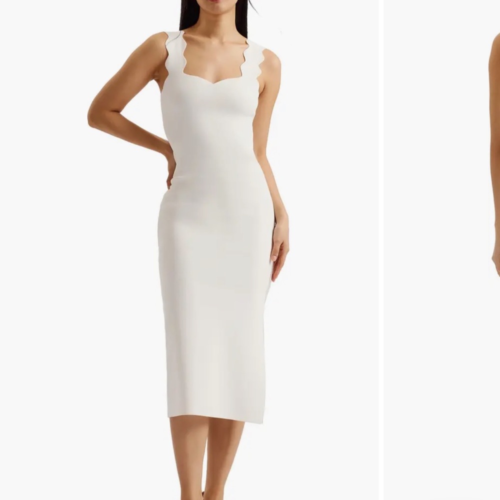 Ted Baker London Sharmay Scallop Body-Con Midi Dress in Ivory 🌸